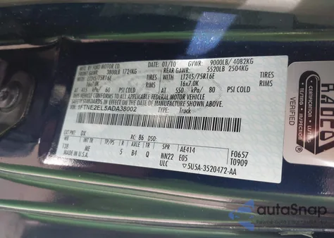 2010 Ford E-250 Commercial/Recreational from USA, damaged, VIN 1FTNE2EL5ADA38002